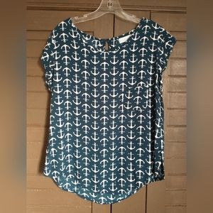 Womens Blue Water Pullover Top ~ Nautical Anchors Size Small